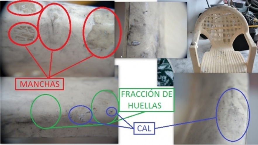 Fracciones de huellas, manchas y cal